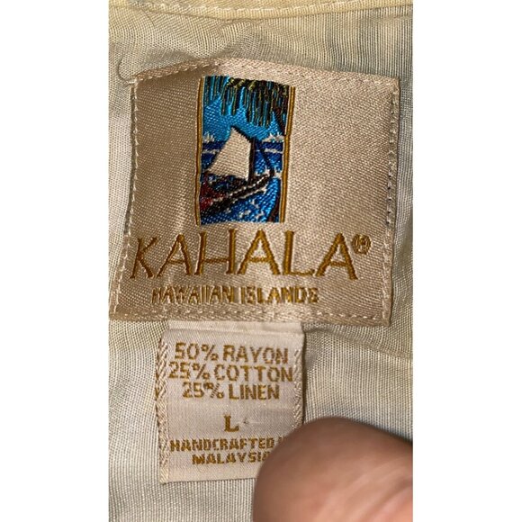 Kahala Hawaiian Islands Mens Button-Up Shirt L Rayon Cotton Linen Palm Tree Prin - Picture 5 of 5